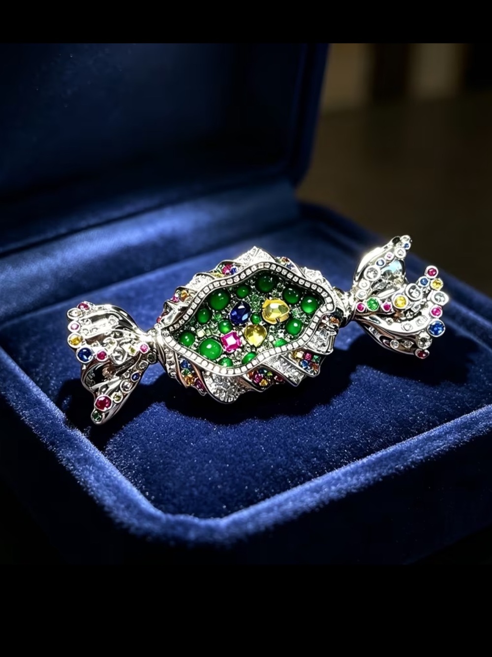 Multicolor Candy-Shaped Crystal Brooch - Green Center